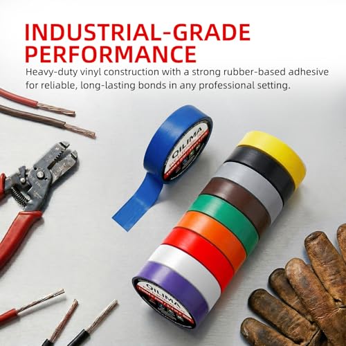 Image of QILIMA Electrical Tape Colors 10 Pack 3 /4-Inch by 60 Feet,Lead-Free Flame Retardant Electrical Tape, Adhesive for General Home Vehicle Auto Car Power Circuit Wiring Multicolor(130mic)