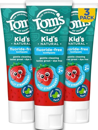 Tom's of Maine Kids Fluoride Free Toothpaste, Silly Strawberry, 3Pk, 5.1 oz