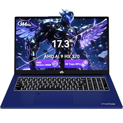 Image of NIMO Copilot+ PC, 17.3 AI-Laptop, AMD Ryzen AI 9 HX 370(50 Tops NPU) Radeon 890M, 64GB DDR5 RAM 2TB SSD, 144Hz, PD 100W USB-C 4.0, Wi-Fi 6E AI Laptop for Mobile Workstation Programmer Business-Gaming