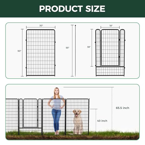 Image of FXW Garden Fence Outdoor for the Yard - 50in(H) x 10.4ft(L) Heavy Duty Metal Animal Barrier for Dog, No Dig Decorative Dog Fence, 4 Panels, Black