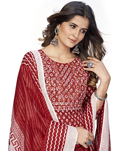 Image of Vbuyz Women's Printed & Hand Work Straight Cotton Blend Parrot Green Kurta,Pant with Dupatta | Kurta Set with Dupatta for Women | Suit Set | Ethnic Set | Printed Kurta Set | Salwar Set for Women
