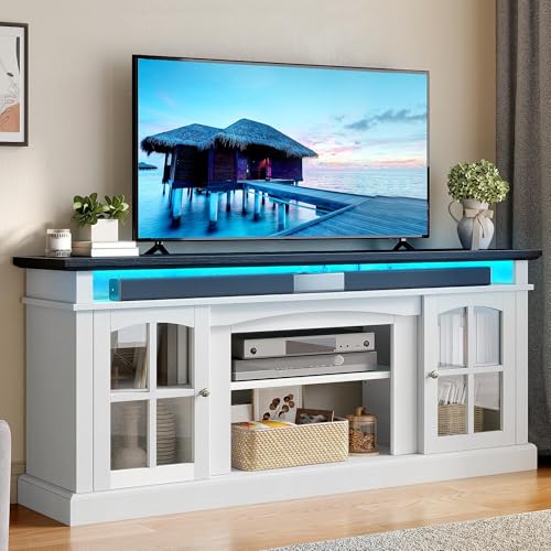 YITAHOME LED Farmhouse TV Stand with Glass Doors