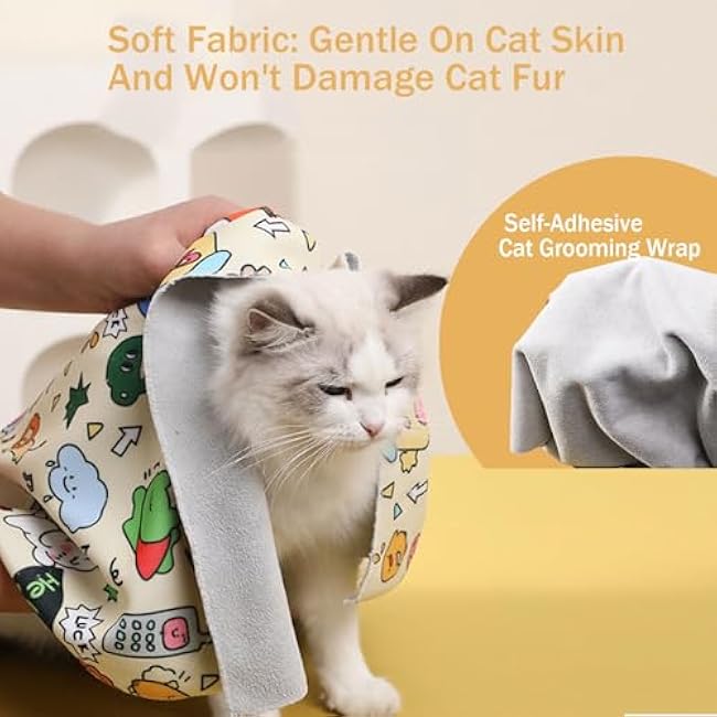 Stress-Free Cat Wrap for Cutting Nails,Anti-Escape,Anti-Scratch,Anti-Bite,Pamper Your Furry Friend with This Self-Adhesive Cat Grooming Wrap(55 * 55)-Dz5ZTsyi
