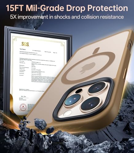 Image of Elzzi Magnetic Cover for iPhone 16 Pro Max Case [MIL-Grade Drop Tested & Compatible with MagSafe] Translucent Matte TPU + Hard PC Back Cover, Anti-Scratch Shockproof Case (6.9 Inch Desert Titanium)