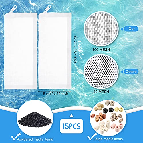 Image of Geiserailie 15 Pcs Aquarium Filter Media Bags 150 Micrometer Fine Filter Bags Mesh Reusable with Zipper for Activated Carbon Resins (3.1 x 7.9 Inch)