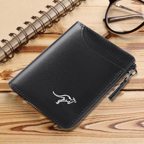 Rfid Wallet for Men, Slim Minimalist Waterproof Bifold Leather Wallet with Card Slots and Zipper,Large Capacity Stylish Durable Credit Card Holder for Passport Money Bills Key Travel Outdoor3