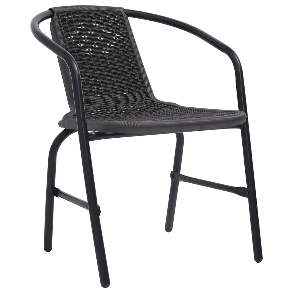vidaXL Patio Chairs Set of 2 in Black Plastic Rattan with Sturdy Steel Frame - Outdoor Stackable Garden Seating for Decks, Patios, Gardens