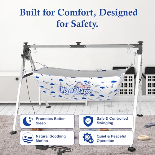 Image of MamaLaps Premium Automatic Baby Cradle | Heavy Duty Auto Swing Cradle for Newborn to 2 Years | Stainless Steel Palna Zula with Crib & Cot Function | 9 Kg Strong Frame | Baby Boy & Girl Cradle Bed