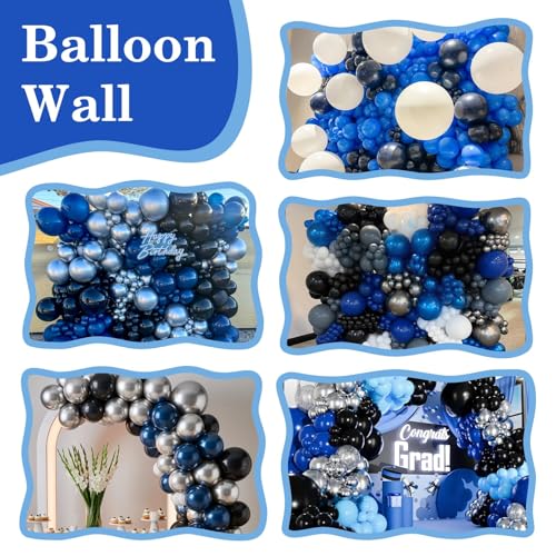 Image of Black Blue Silver Link Balloons,60Pcs 6Inch Blue Silver Latex Linking Balloons for Birthday Baby Shower Wedding Anniversary Party Decorations