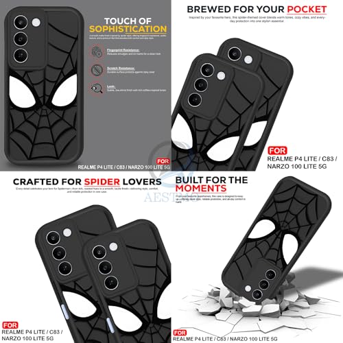 Image of AESTMO Back Case Cover for Realme P4 Lite 5G / C83 5G / Narzo 100 Lite 5G Cover | Spidey Face Mask Design | Silicone Case | Full Body Protection | Camera Protection Back Cover (Black)