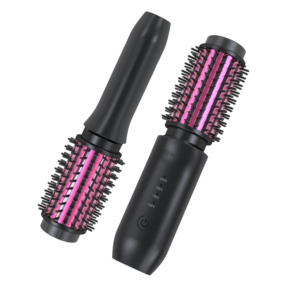Fer à Boucler Sans, Mini Peigne Lisseur Chauffant de Voyage, Fer à Boucler Portable, Brosse Chauffante B