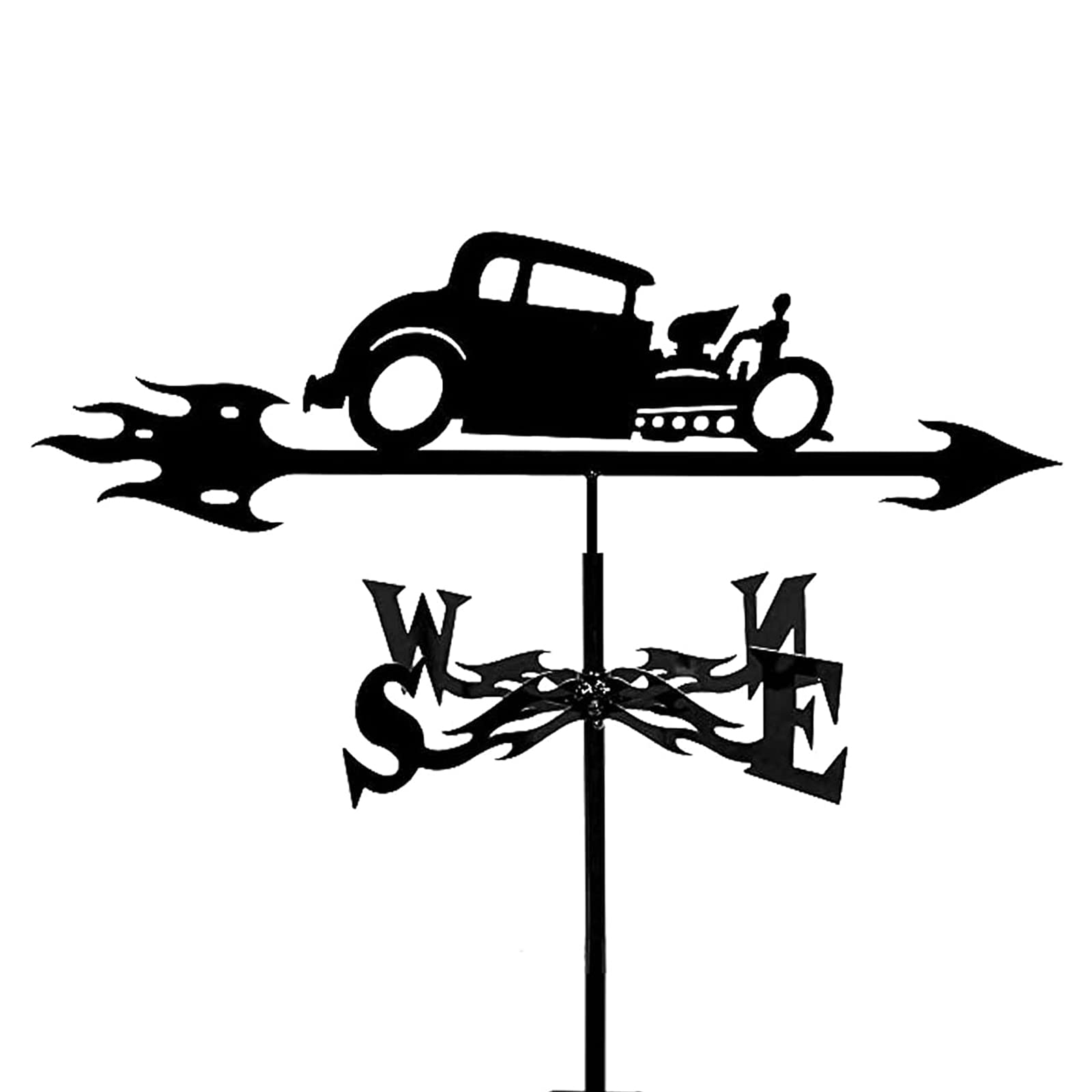 Metal Craft Wind Vane Weathervane with Car Silhouette Ornament Roof Mount Weather Vane Farm Scene Garden Art Wind Direction Indicator Professionnel Measuring Tool