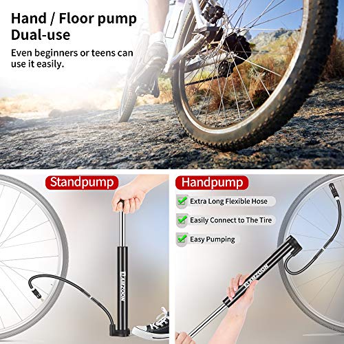 AMZOON Bike Pump Mini Bicycle Pump with Pressure Gauge Cycle Pump with 250mm Extra Long Hose Bike Accessories Fits… - Image 4