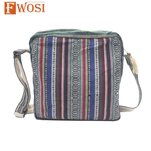 Hemp Crossbody Messenger Bag - Unisex Hippie Travel Bag - Light Side Bags with pocket - 4 Compartments, Zipper Closure4