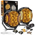 Auxbeam V-ULTRA Series LED Round Light Pods, 5 Inch 172W Offroad Driving Side Shooter Light with Amber DRL, 270° Wide Range 20400LM Yellow/Amber Fog Light Hyper Spot Beam Ditch Lights with Black Cover