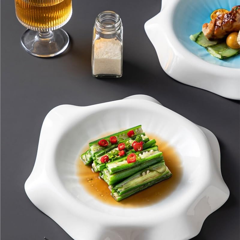 NEBE Assiette Assiette de Cuisine Occidentale Simple et irrégulière en céramique, Assiette de Couleur sous glaçure, Plat Rond, Vaisselle Commerciale for hôtel, Restaurant Occidental Vaisselle(B,L)