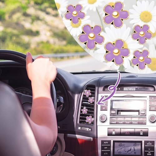 Image of Frienda 6 Pcs Daisy Flower Air Vent Clip Accessories Air Conditioning Outlet Clip Car Freshener Dashboard Accessories Charm Car Inter Decor(Purple)