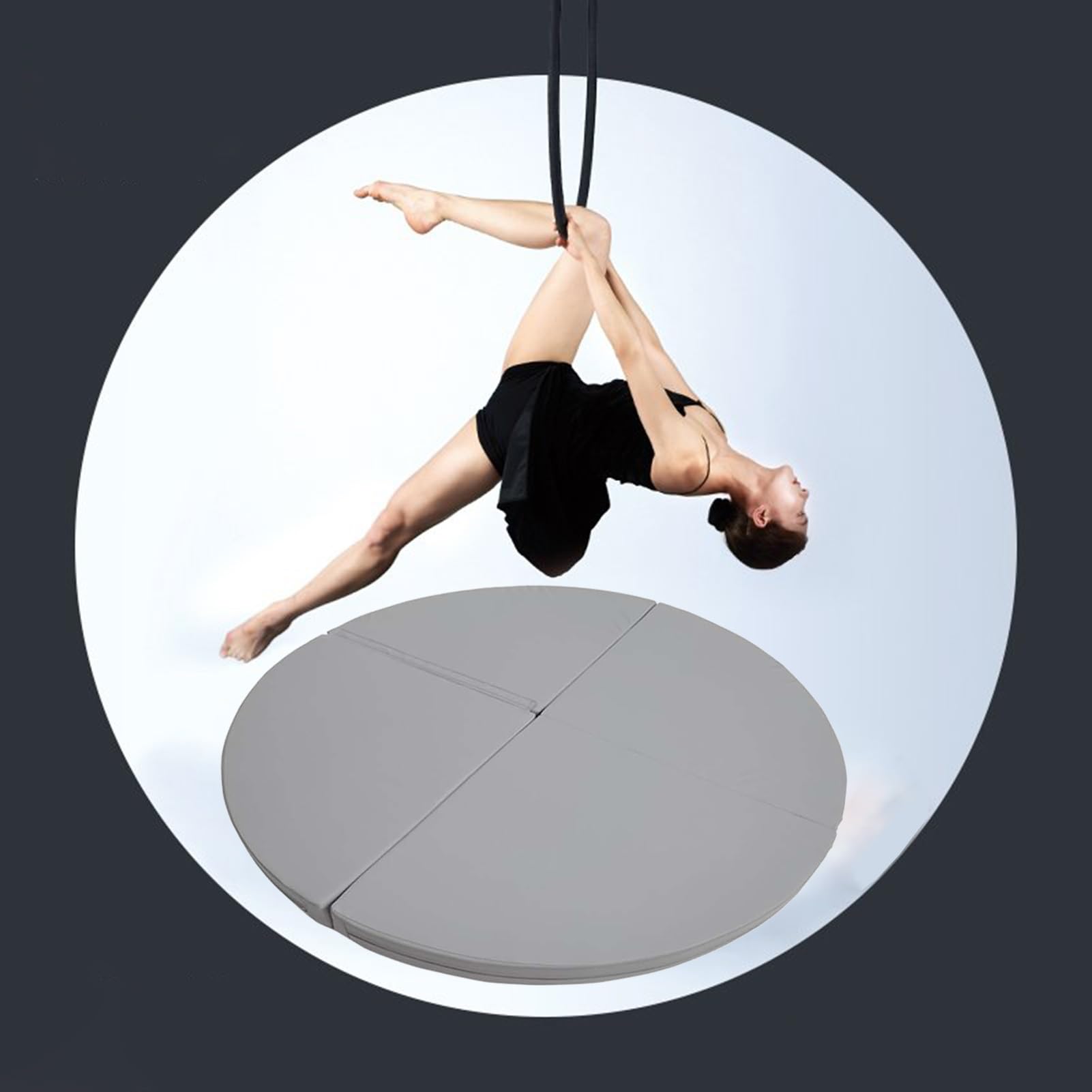 ASerZenith Safety Aerial Yoga Ring/Pole Dance Mat Thickened, Metal Lyra Hoop Pole Crash Mat, Adult Kids Fitness Stripper Pole Mat Foldable, Yoga Mat,Gray-180cmx5cm