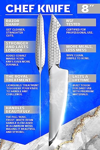 Dalstrong Chef Knife - 8 Inch - Frost Fire Series - High-Chromium 10Cr15Mov Stainless Steel - Sand Blasted Frosted Finish Kitchen Knife - White Honeycomb Handle - Sheath - Chef's Knife - Nsf Certified #TOP3
