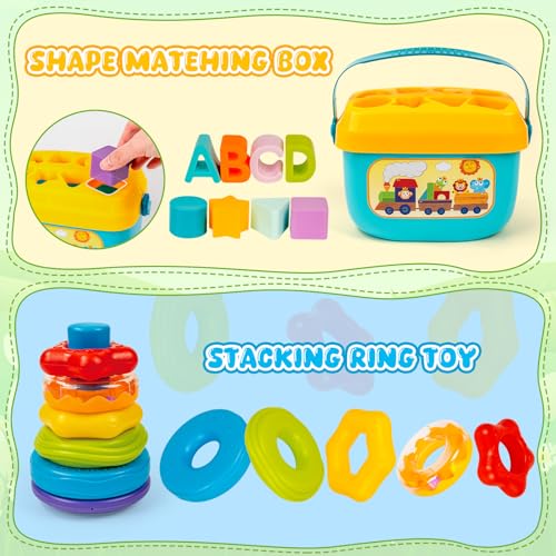 GJOF2YK Montessori Baby Toys for Ages 6–18 Months with Sensory Shape Sorter Matching Game Toy Stacking Ring Soft Building Blocks Developmental Learning Toys for Toddlers 1+ Year Old - Thumbnail 2