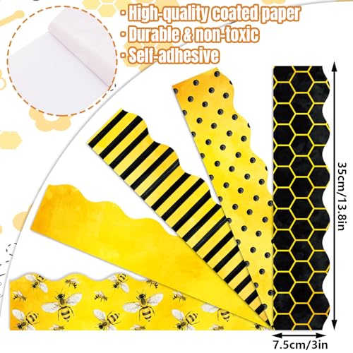Image of Whaline 69 Ft Summer Bulletin Board Borders Watercolor Yellow Bee Honeycomb Spot Stripe Self-Adhesive Bulletin Board Trim for Summer Bee Day Decoration Party Home Office