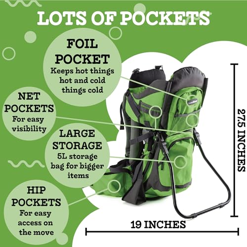 Hiking Baby Carrier Backpack - Comfortable Toddler/Baby Backpack Carrier System with Diaper Change Pad, Insulated Pocket + Rain and Sun Hood to Protect Your Child