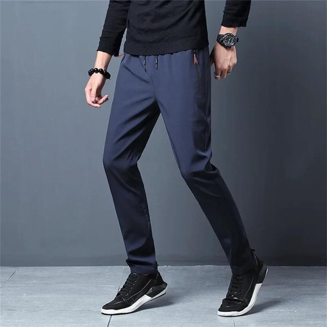Men Casual Straight Slim Fit Pants Elastic Waist Jogger Style Daily Wear Trousers