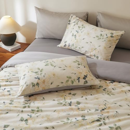 Image of VM VOUGEMARKET Sateen Cotton Duvet Cover Set King, Vintage Magnolia Flower
