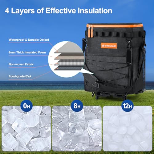 Image of Odoland 72 Can Rolling Cooler Bag with Wheels & Handle, Collapsible Insulated Ice Chest for Beach, Camping & Tailgating - Portable Travel Soft Cooler on Wheels, Collapses for Easy Storage