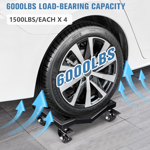 Kedsum DY24E012A-DY24E012A Car Dolly Set Of 4, 6000 Lbs Wheel Dolly Set Of 4, Heavy Duty Car Dolly, Double V-Shaped Design Wheel Dolly & Tire Dolly With 2 Brake Wheels + 2 Swivel Wheels, Heavy Duty Casters Tire Dolly thumb #2