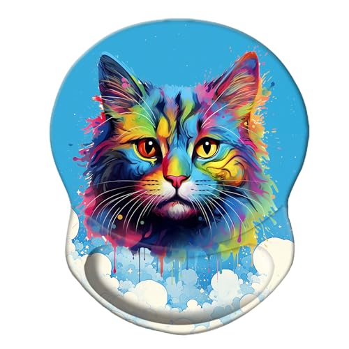 Wrist Support Mouse Pad Non Slip Rubber Base Wrist Rest Mousepad 8.75in X7.5in Small Desktop Notebook Mouse Mat for Home Office Computer Laptop (Cute Colorful Cat Wrist)