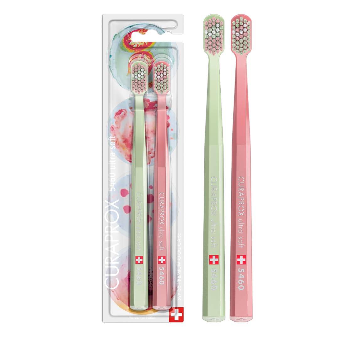 Curaprox CS 5460 Duo Microscope Edition 2024 Toothbrush Set | Ultra-Soft Brushes with 5460 CUREN® Filaments for Gentle Plaque Removal, Promotes Healthier Gums and Teeth | Eco-Friendly Limited Edition