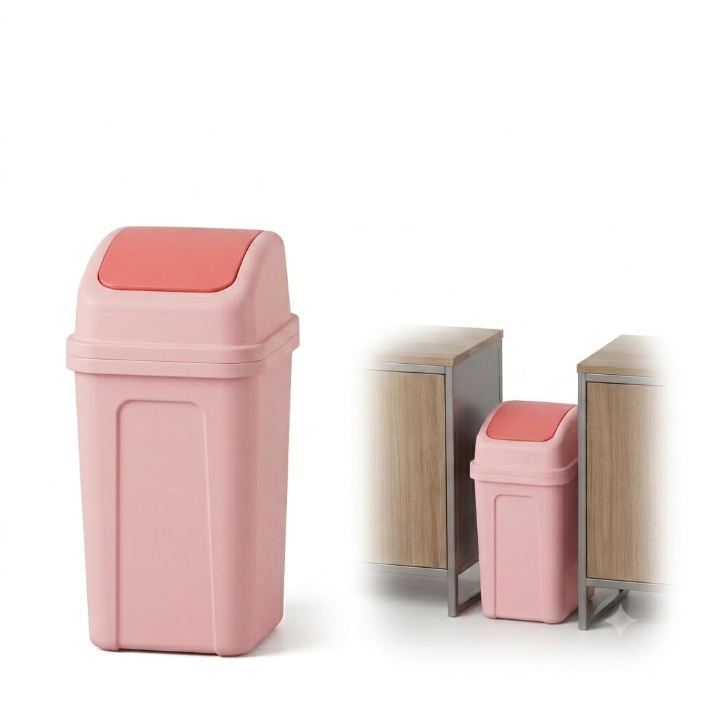 Healifty Thick Plastic Swing Lid Trash Can 7L Large Capacity Garbage Bin in Pink for Office and Household Use with Space-Saving Design