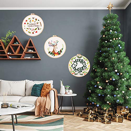 Christmas Embroidery Kits, Christmas Embroidery Kit For Beginners With Merry Christmas Deer Patterns And Instructions, Full Range Of Stamped, 3 Pack #TOP6