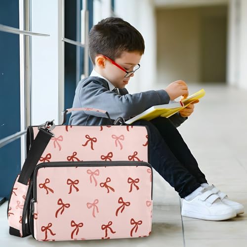 Image of 3 Ring Zipper Binder with Shoulder Strap Cute Red Bows Pink B 1.5 inch Binders Keeper Large Capacity Multi Pockets for School Office Supplies