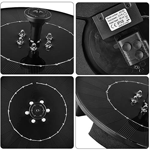 zqasales Solar Bird Bath Fountain Pump 2W Waterproof LED Solar Panel with Submersible Pump for Bird Bath Garden Fountain (Black with LED)