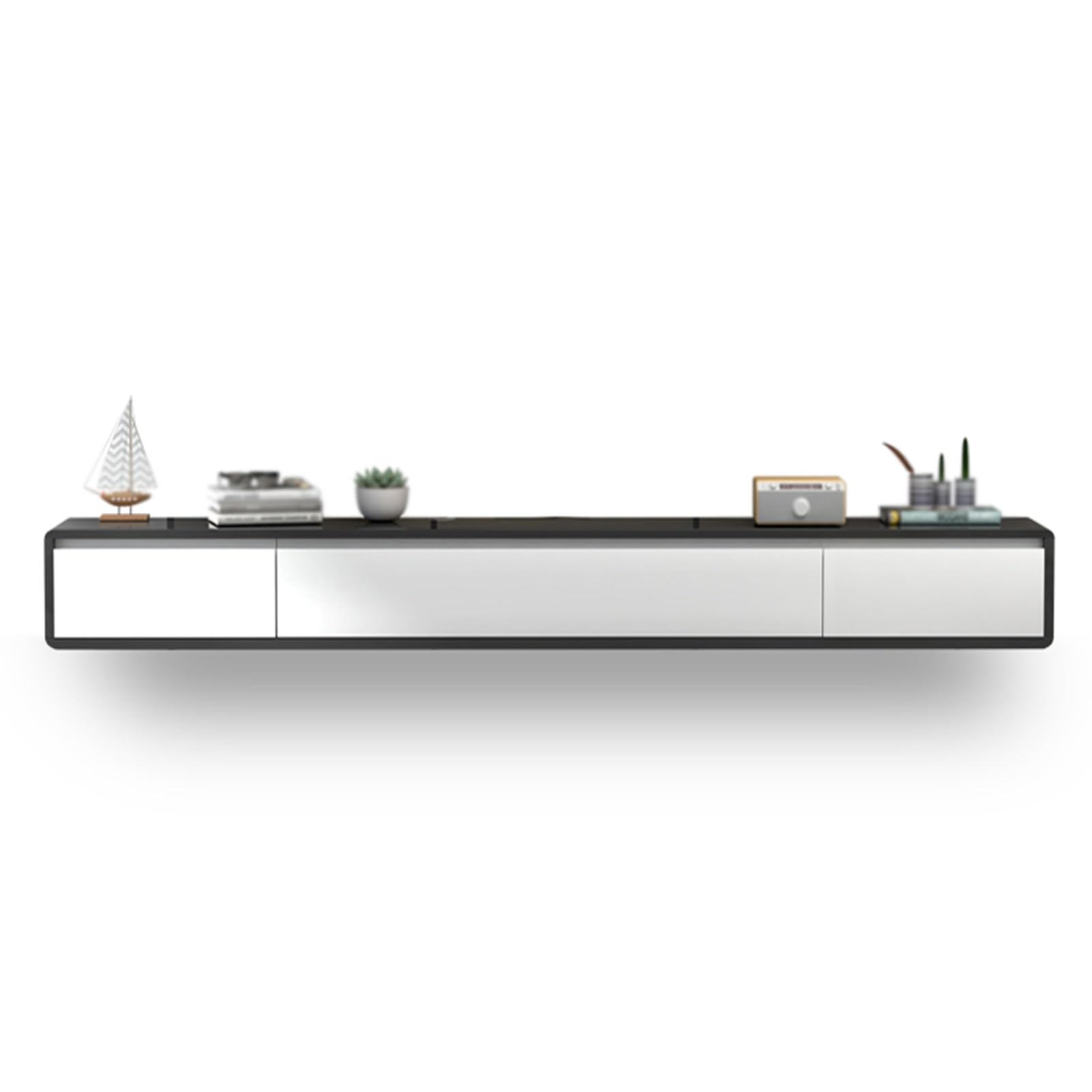 FENOKD Floating TV Shelf with 2 Drawers for Bedroom and Living Room Storage Gray 140cm (Grey 140cm)