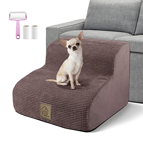 2 Stufen Haustierrampe, Hundetreppe für Bett Sofa, rutschfeste Haustierleiter mit waschbarem Stoffbezug & hochdichtem Schaumstoff für kleine Hunde, Pflege, Verletzungsprophylaxe, senden 1 Fusselrolle Cover