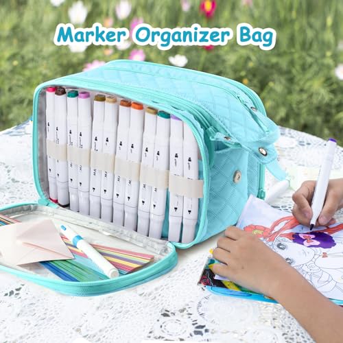 Image of Marker Organizer Case - Holds 72-96Markers | Portable Art Marker Storage Bag with Clear View Panels & Removable Dividers | Marker Holder for Alcohol Markers, Pens, Craft Supplies(Case Only)