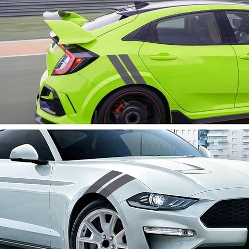 Image of TOMALL 2 Pair Racing Sport Stripe Vinyl Decals for Car Fender Hood Bumper Trunk Auto Stripe Graphic Stickers Decorations for Pickup Vehicle SUV Truck Off-Road (Gray)