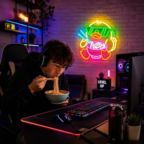 Image of Duck Ramen Neon Sign for Wall Decor Dimmable Ramen Led Neon Lights Cute Light Up Signs for Restaurant Room Gift Decoration USB Powered