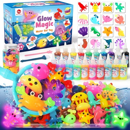 Mocoosy Magic Water Elf Toy Kit for Kids Glow in the Dark Aqua Fairy Water Gel Kit with 20 Gel & 16 Molds Make Your Own Squishies Squishy Maker Set Water Pets DIY STEM Craft Kit Gift for Boys Girls