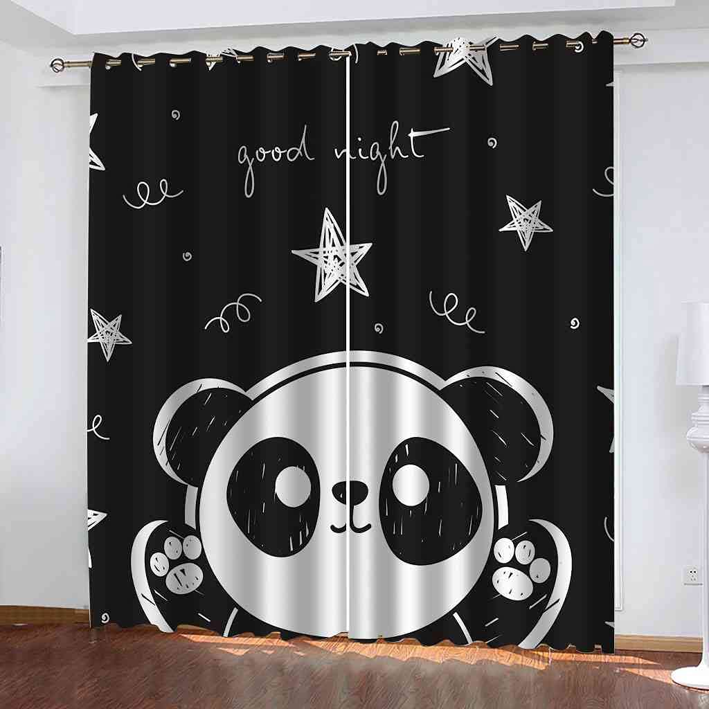Rideaux de fenêtre panda pour chambre d'enfants décoration noir et blanc