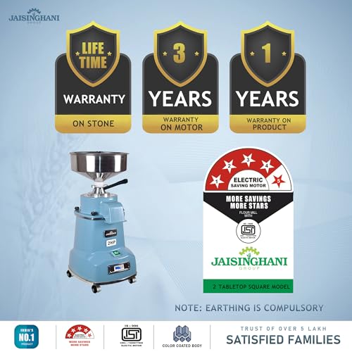 Image of Jaisinghani Group Atta Chakki 2 HP | Table Top Stone Flour Mill for Home Use | Aluminium Body Grain Grinder for Wheat, Rice, Millets, and Pulses| 8-11 Kg /Hour Grinding Capacity