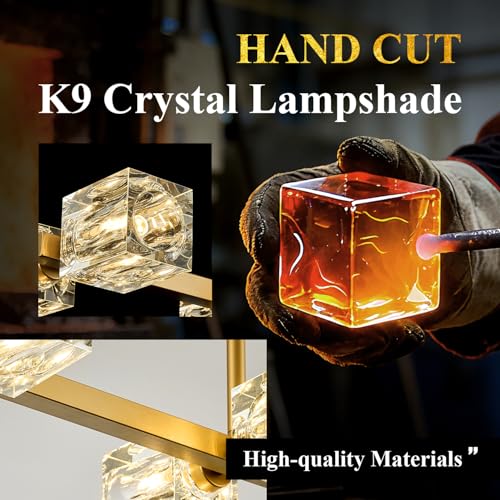 Image of Modern Crystal Chandelier 8-Light Gold Sputnik Ceiling Pendant Lights L 31.5 inch Dining Room Hanging Light Fixture for Kitchen Island Over Table Living Room Bedroom
