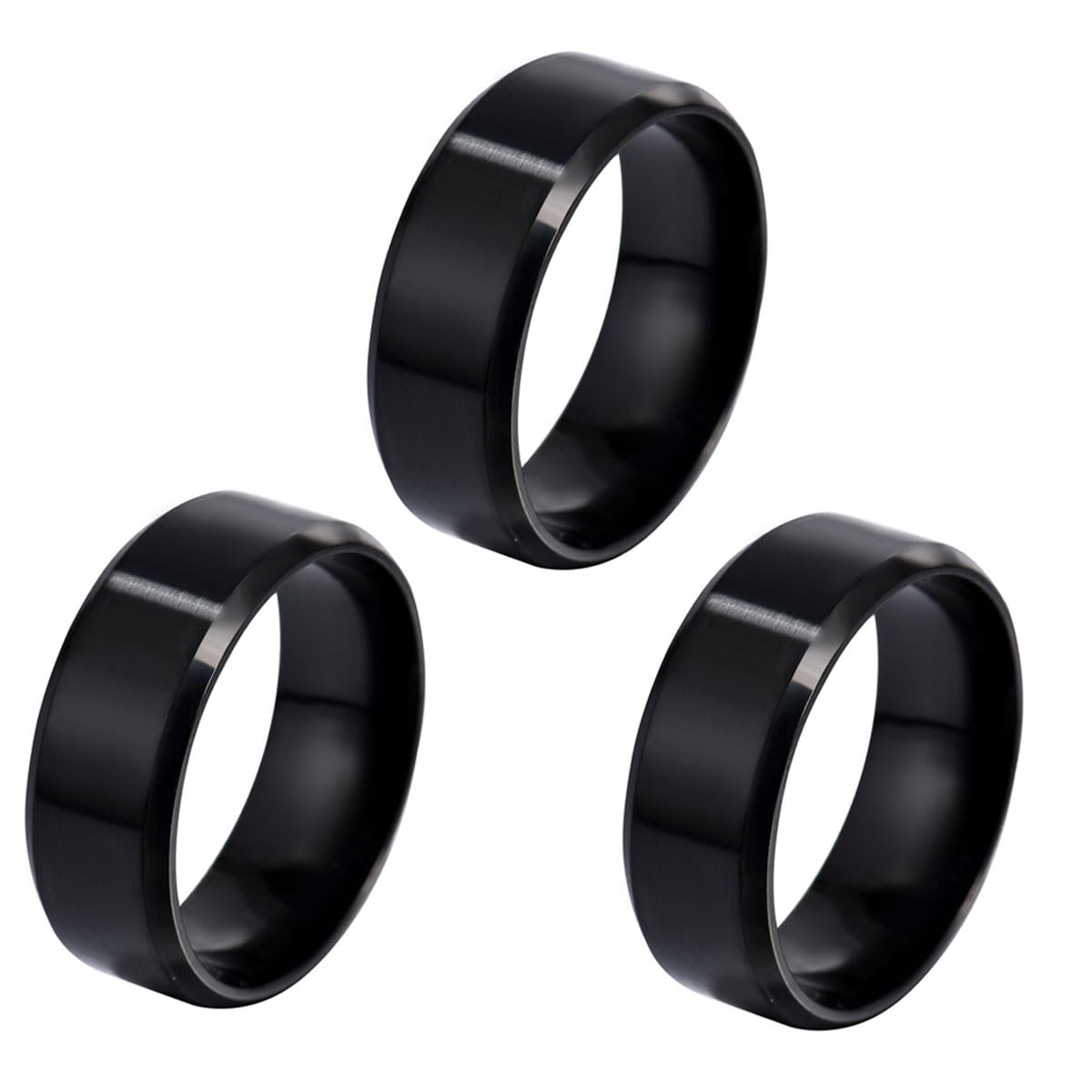 MQLSAERI Anillo de Acero Inoxidable de 3 Piezas para Hombre Promesa Lisa Negra, número 8/número 10/número 11boca circular