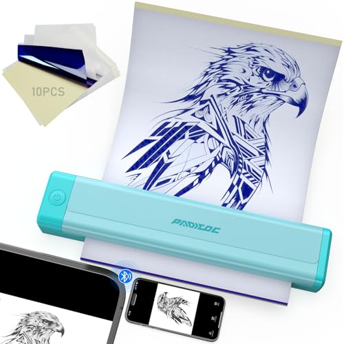 Padieoe Tattoo Stencil Printer, 2000mAh Wireless Thermal Tattoo Printer with 10PCS Transfer Paper, Compatible with Phone/Tablet/PC, Portable Thermal Transfer Machine for Tattoo Artists & Beginners