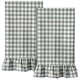 HunnmingRe Sage Green Kitchen Towels Set of 2, 100% Cotton Ruffled Gingham Dish Towels 18"x28" Absorbent Tea Cloths Classic Plaid Pattern for Farmhouse Charm, Drying Dishes, Entertaining Guests
