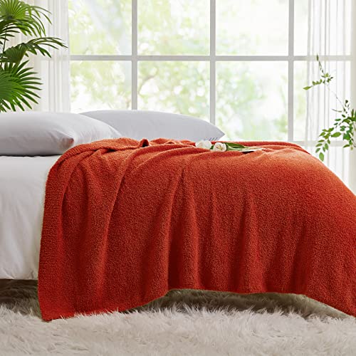 Image of CYMULA Knit Fall Throw Blanket for Couch Orange-Super Soft Lightweight Plush Fuzzy Fluffy Cozy Blankets and Throws for Sofa Bed, 50x60 inches