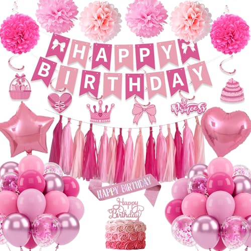 Decorazioni Compleanni Bambina Donne, Palloncini Decorazion Rosa, Striscioni di Buon Compleanno Rosa Palloncini Compleanno, Decorazioni Feste di Compleanno per Compleanno Baby Shower